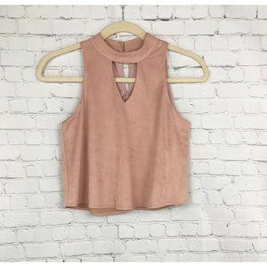 She and Sky Faux Suede Sleeveless Halter Top Blouse Size Medium Peach